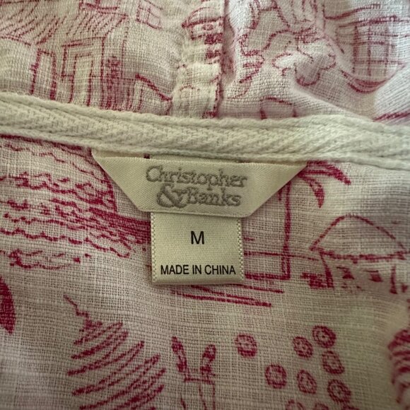 Christopher & Banks Hooded Top Size M Pullover Pink White Scenic Print Vacation - Picture 3 of 9